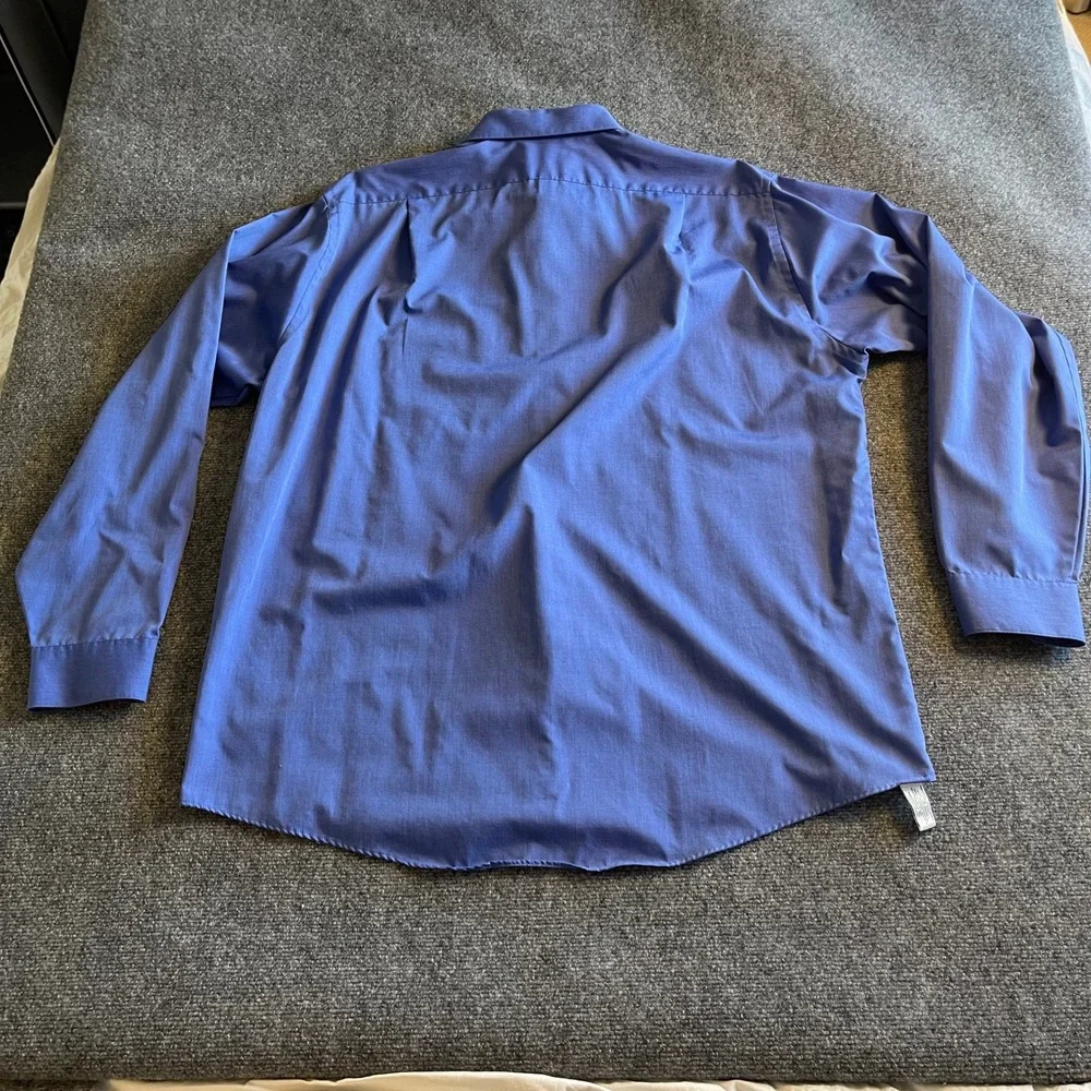 Van Heusen Mens Blue End On End Dress Shirt Wrinkle Free 17.5 36/37 Long Sleeve - Picture 6 of 6